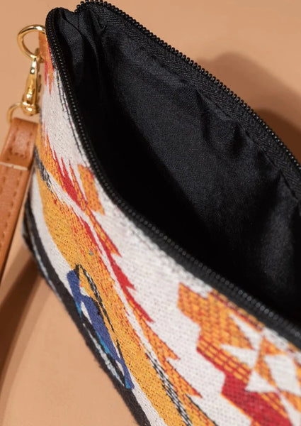Aztec Print Wristlet Clutch Bag with Tassel