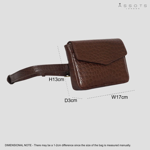 Brown Croc Leather Waist Belt Festival Bag