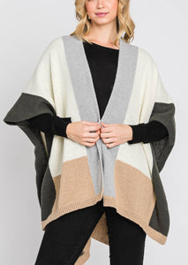 Soft Color Blocked Poncho Wrap