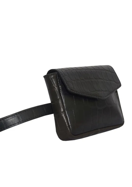 Black Croc Leather Waist Belt Festival Bag
