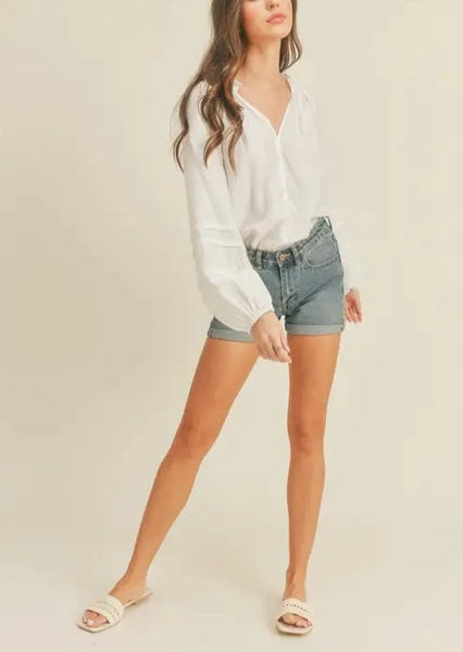 Whispering White Ruffle Collar White Blouse