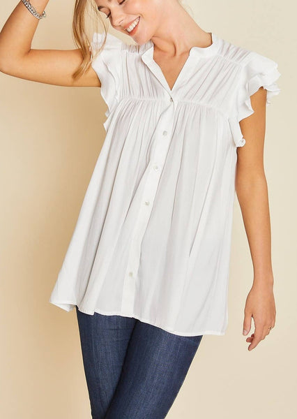 White Ruffle Sleeve Flowy Top ~ FINAL SALE