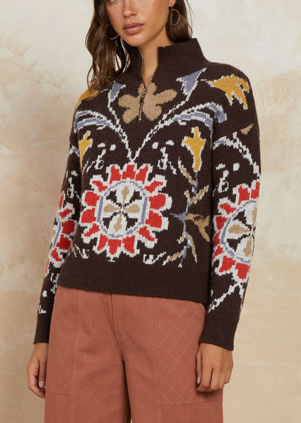 Current Air Chalet Jacquard Knit 3/4 Zip Floral Sweater~ FINAL SALE