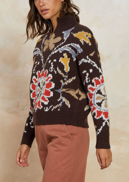 Current Air Chalet Jacquard Knit 3/4 Zip Floral Sweater~ FINAL SALE