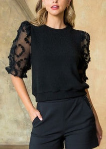 Fancy Sleeve Black Knit Top