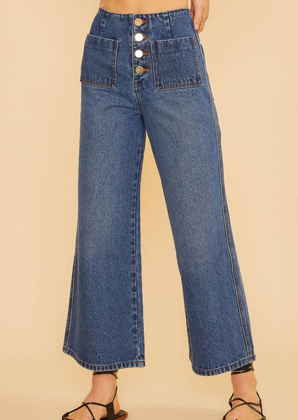High Rise Button Up Wide Leg Cropped Denim Jeans ~FINAL SALE