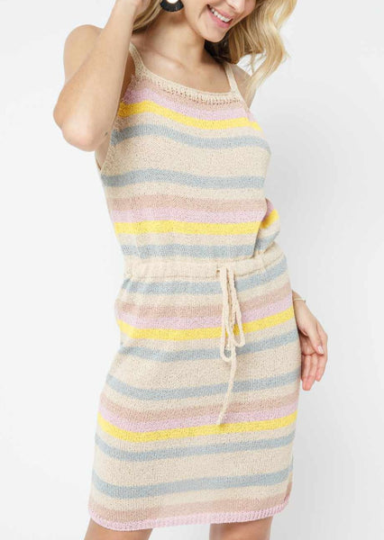 Striped Tie Waist Knit Tank Dress ~FINAL SALE