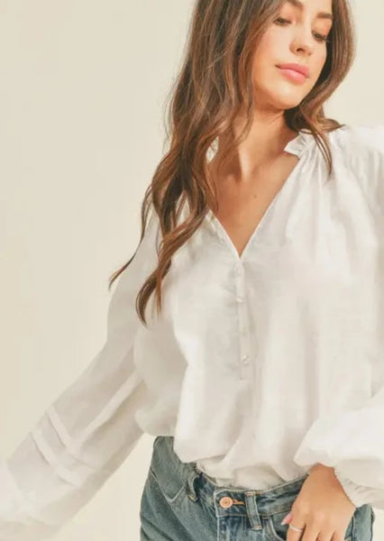 Whispering White Ruffle Collar White Blouse