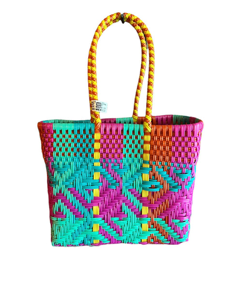 Small Handwoven Recycled Plastic Open Tote Bag
