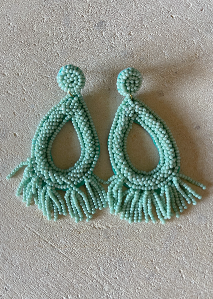 Oval Beaded Tassel Earrings