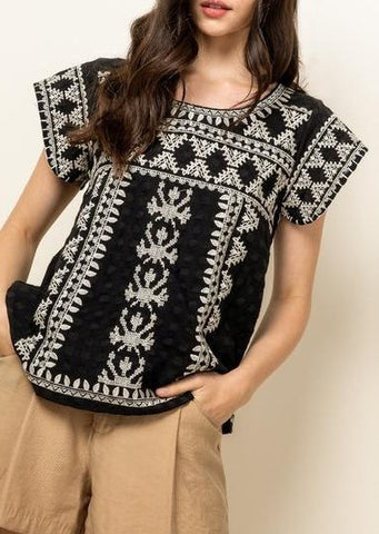 Alexa Aztec Print Embroidered Top