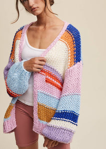 Hand Knit Multi Striped Cardigan Sweater