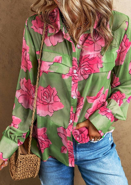 Floral Pleated Puff Sleeve Shirt ~FINAL SALE