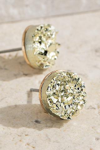 NWT Elegant Round Faux Drusy Gold Stud Earrings