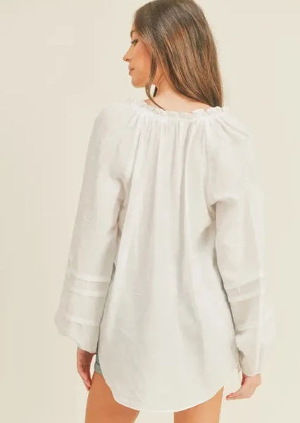 Whispering White Ruffle Collar White Blouse