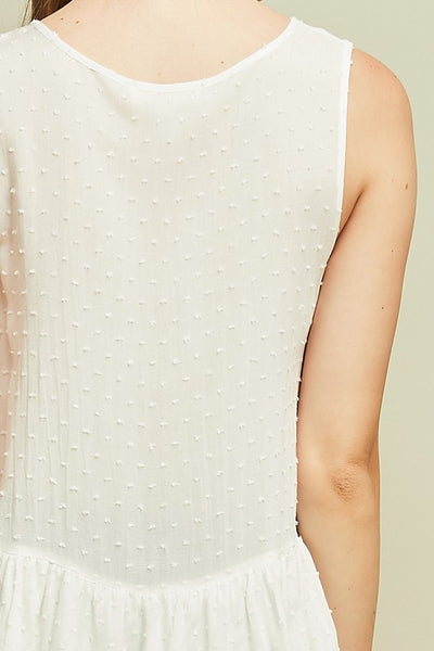 Ivory Textured Polka Dot with Ruffle Hem Top