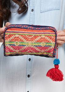 Aztec Embroidered Tapestry Make-up Cosmetic Bag with Tassels