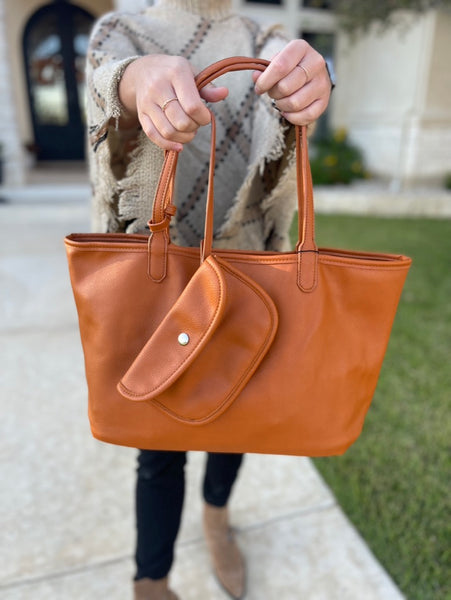 Faux Leather Pebble Grain Tote Bag with Wristlet