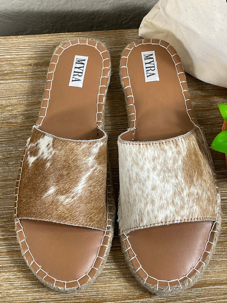 Myra Spruce it Up Leather Cowhide Flat Sandals
