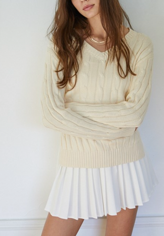 Everything Neutral V-neck Cable-knit Sweater ~FINAL SALE