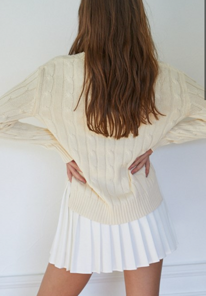 Everything Neutral V-neck Cable-knit Sweater ~FINAL SALE