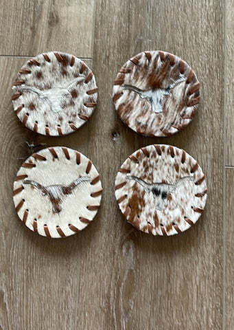 Longhorn Western Cowhide Coaster Set of 4