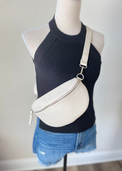Travel Companion Leather Cross-body Sling Bag in Cream