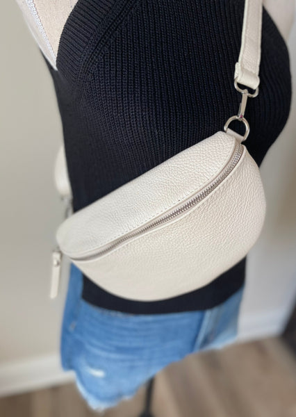 Travel Companion Leather Cross-body Sling Bag in Cream