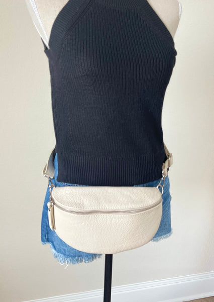 Travel Companion Leather Cross-body Sling Bag in Cream