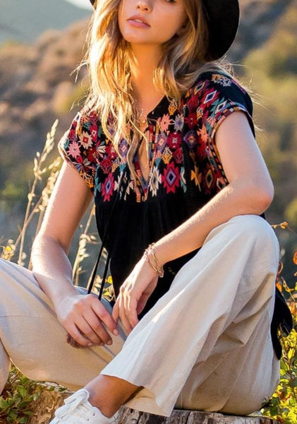 THML Desert Sunset Boho Embroidered Top