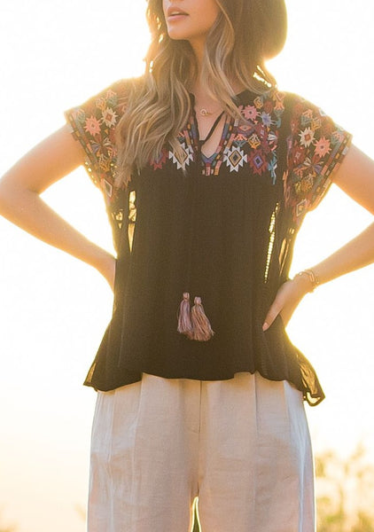 THML Desert Sunset Boho Embroidered Top