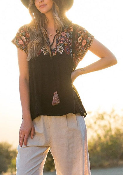 THML Desert Sunset Boho Embroidered Top