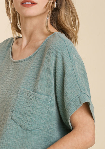 Mineral Washed Dolman Sleeve Top with Frayed Hem ~FINAL SALE