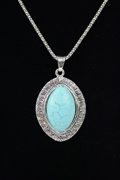 Southwestern Oval Pendant Turquoise Fashion Necklace