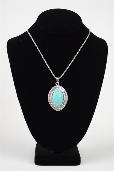 Southwestern Oval Pendant Turquoise Fashion Necklace