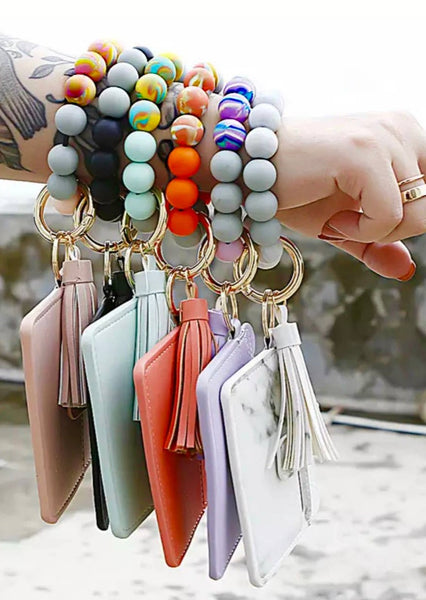 Wallet Wristlet Silicone Bead Tassel Keychains