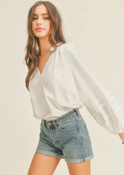 Whispering White Ruffle Collar White Blouse