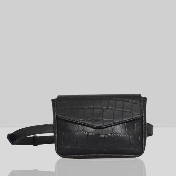 Black Croc Leather Waist Belt Festival Bag