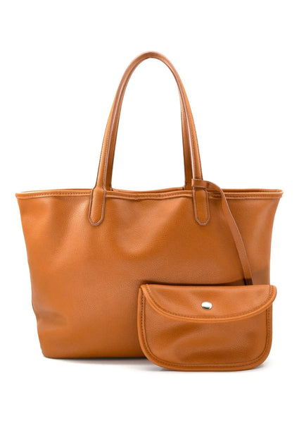 Faux Leather Pebble Grain Tote Bag with Wristlet