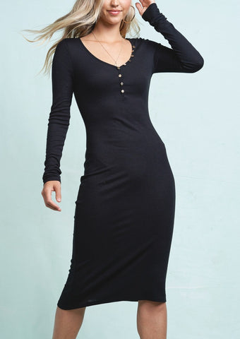 Flattering Black Bodycon Midi Dress ~FINAL SALE