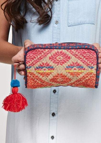 Aztec Embroidered Tapestry Make-up Cosmetic Bag with Tassels
