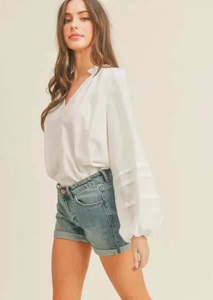 Whispering White Ruffle Collar White Blouse