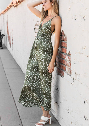 Flowy Polka Dot Slip Midi Smocked Dress