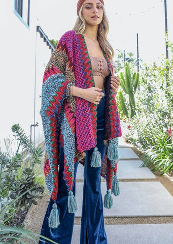 Back in Stock!! Colorful Bohemian Inspired Ruana with Tassels