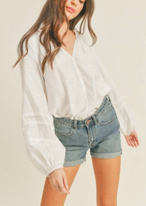 Whispering White Ruffle Collar White Blouse