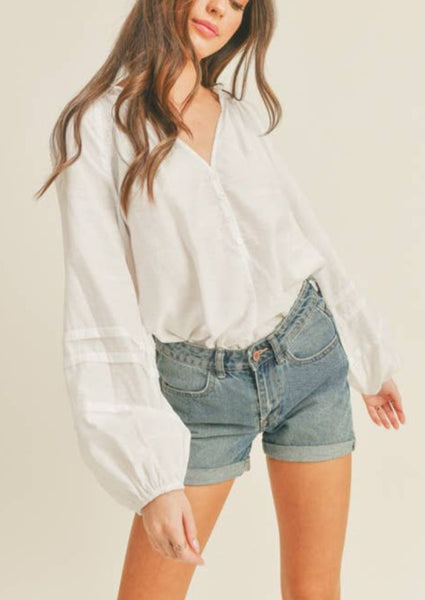 Whispering White Ruffle Collar White Blouse