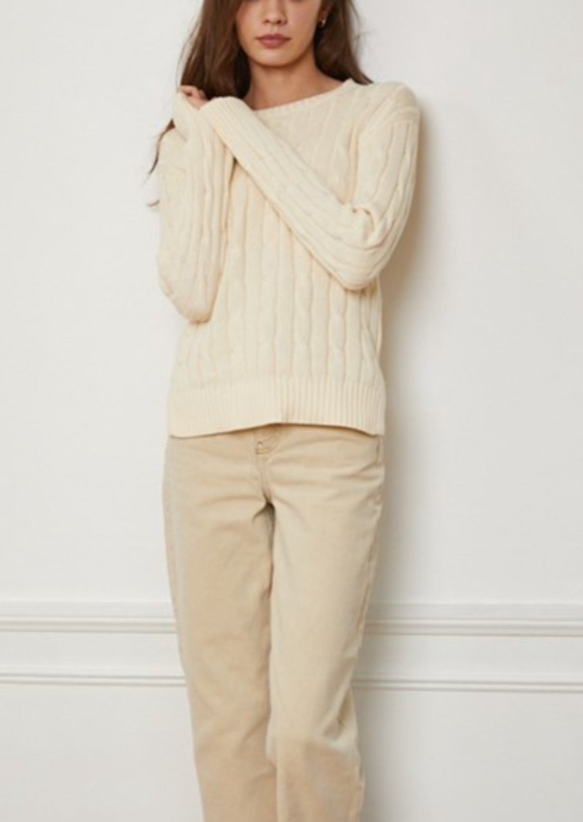 Everything Neutral Cable-knit Crewneck Sweater~ FINAL SALE