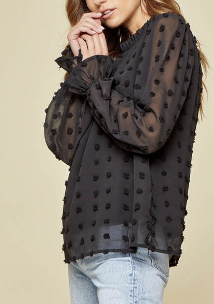 Elegant Black Pom Blouse
