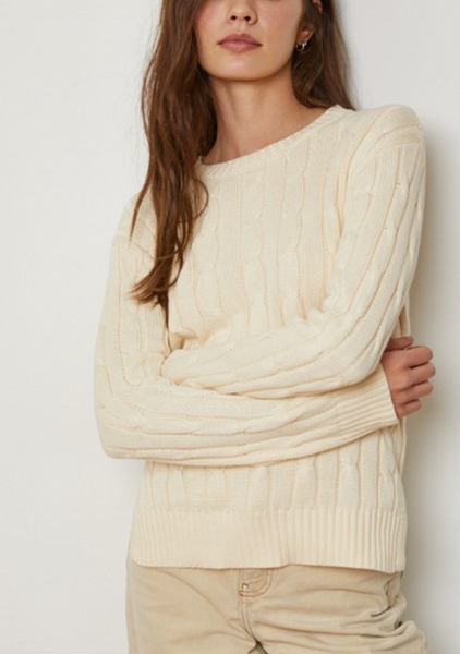Everything Neutral Cable-knit Crewneck Sweater~ FINAL SALE